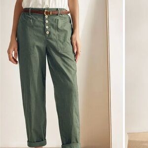 Lana Linen Retro Tapered Pocket Pants from Lintico Forest Green XL